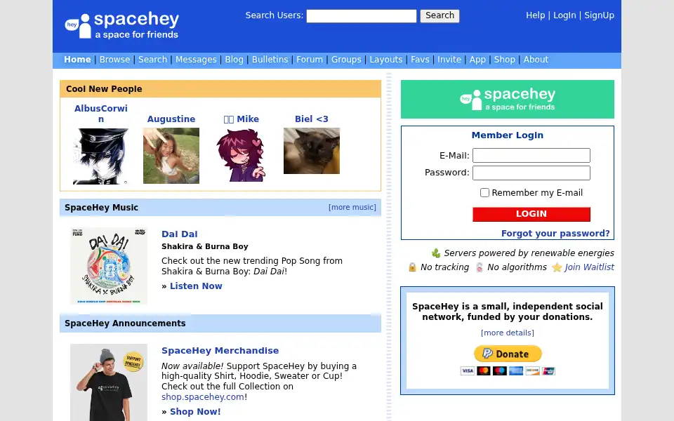 Screenshot of spacehey.com