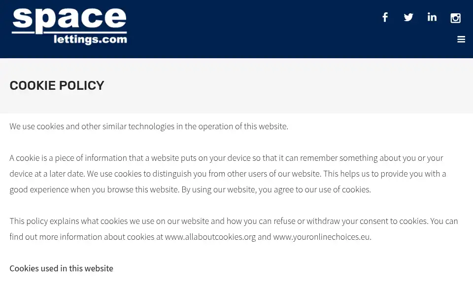 Screenshot of spacelettings.com