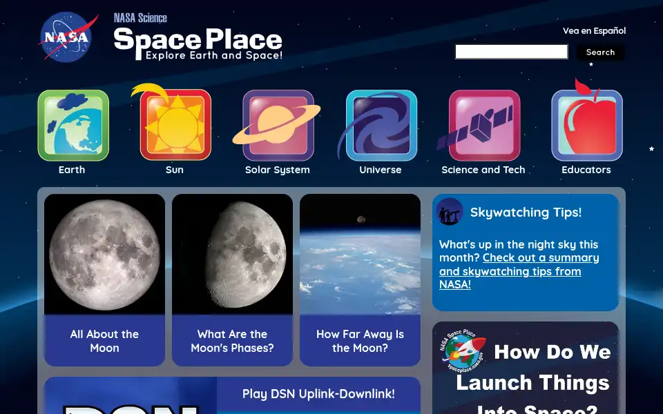 Screenshot of spaceplace.nasa.gov