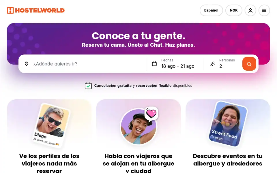 Screenshot of spanish.hostelworld.com