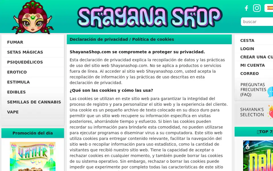 Screenshot of spanish.shayanashop.com