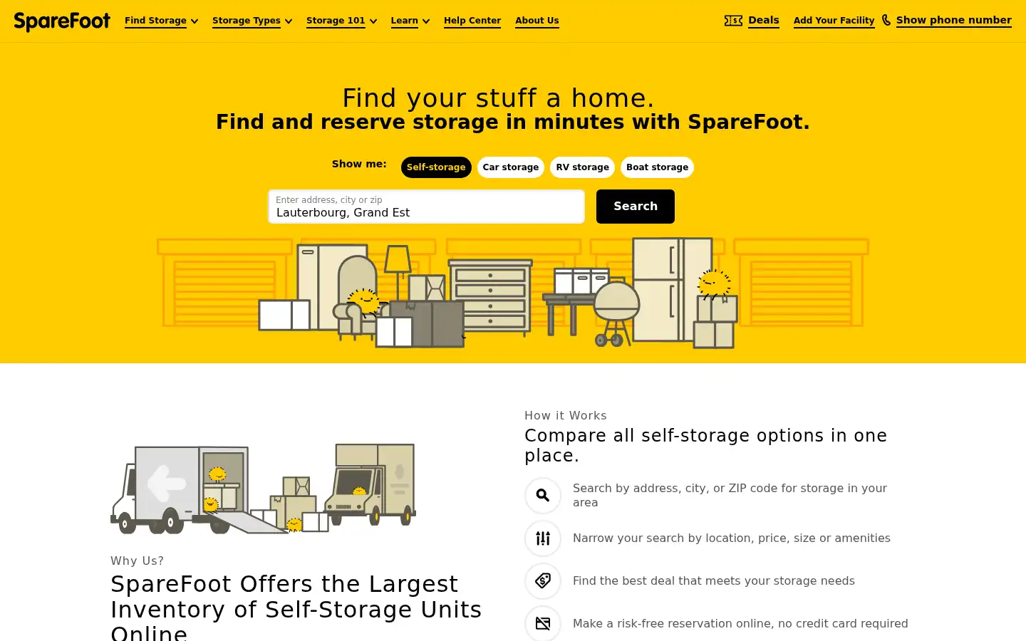 Screenshot of sparefoot.com