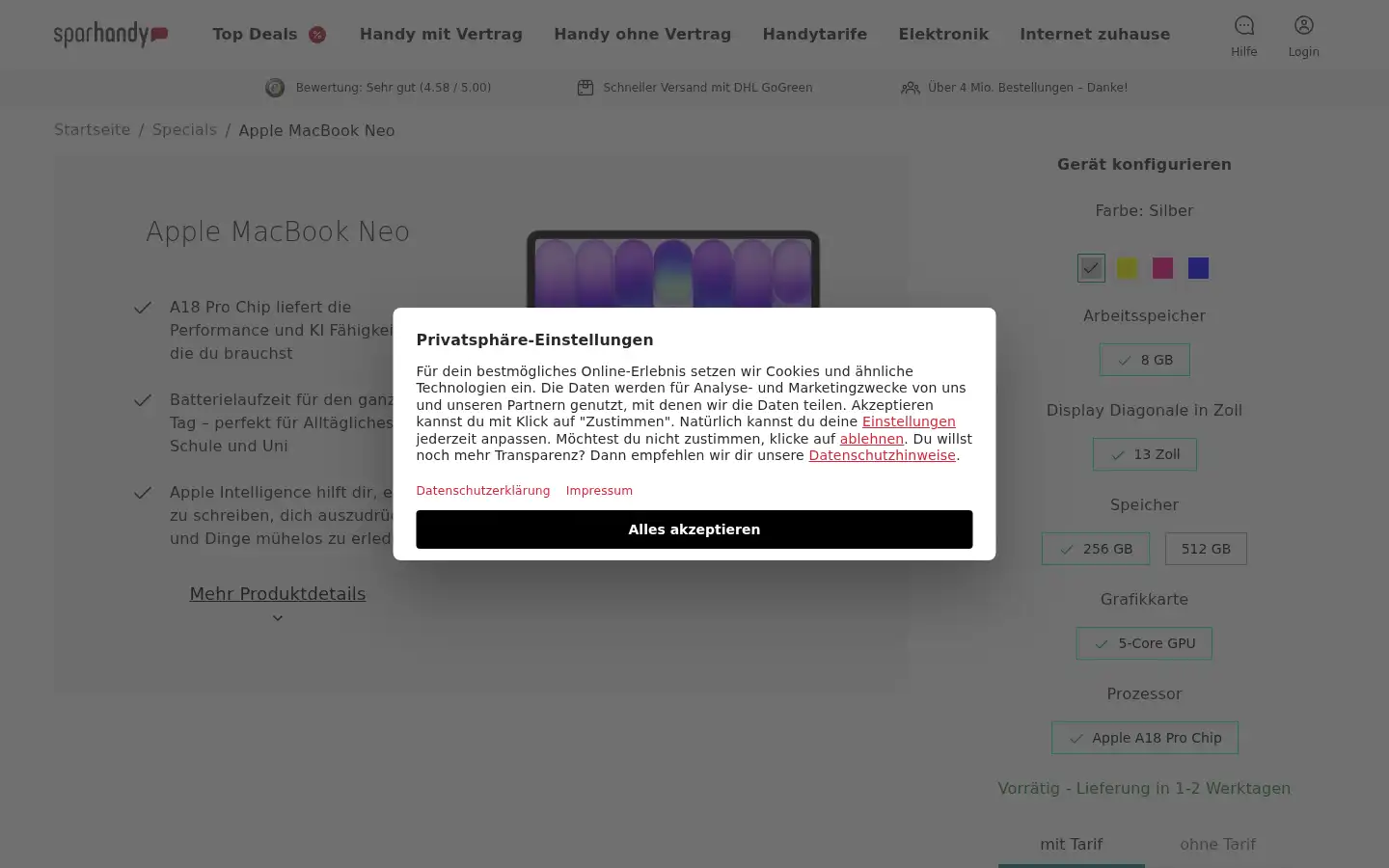 Screenshot of sparhandy.de