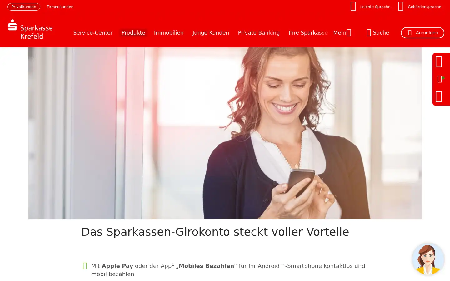 Screenshot of sparkasse-krefeld.de