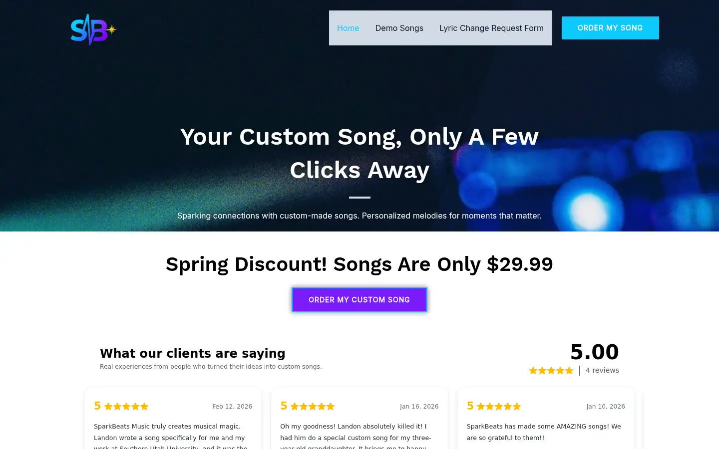 Screenshot of sparkbeatsmusic.com