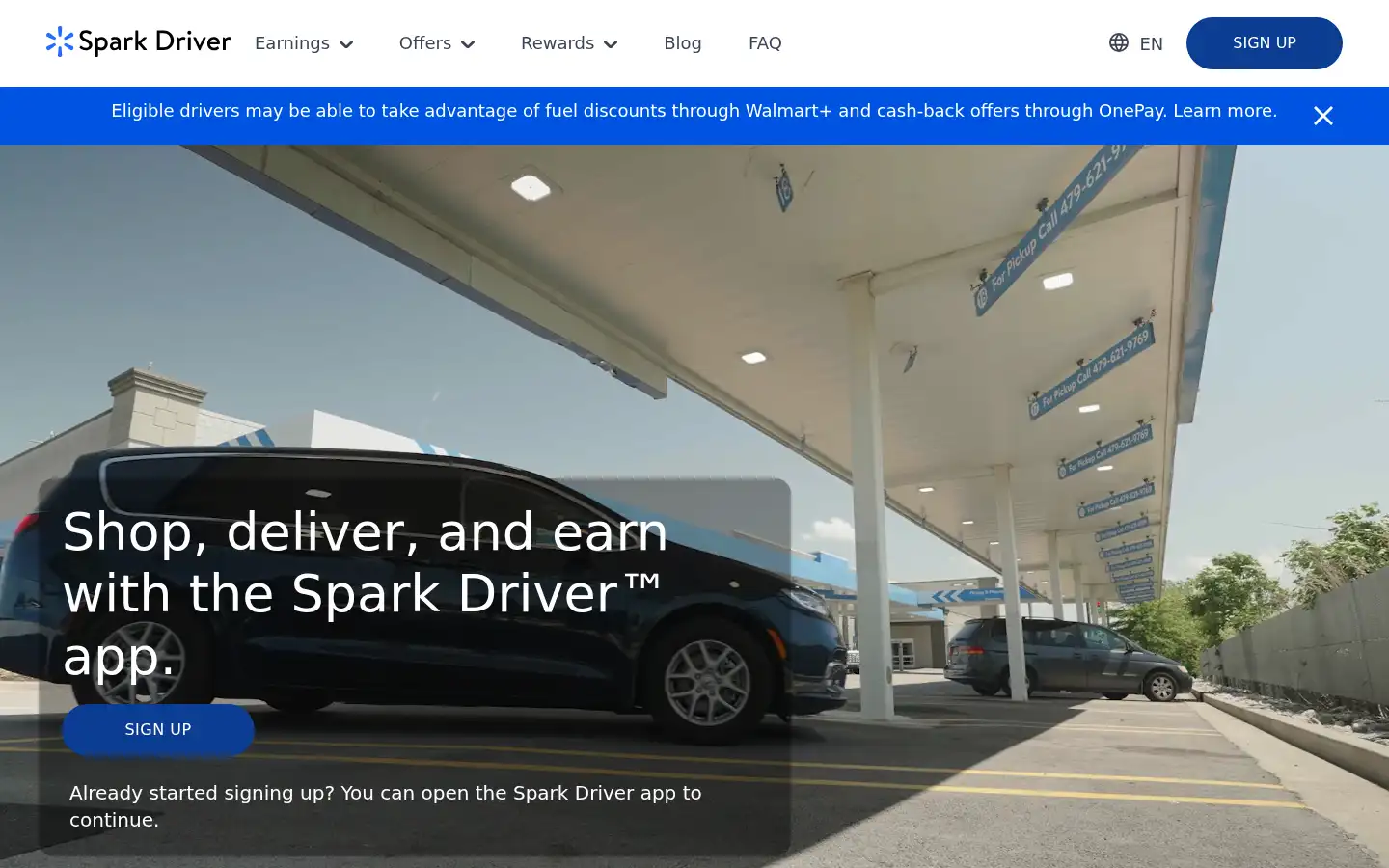 Screenshot of sparkdriverapp.com