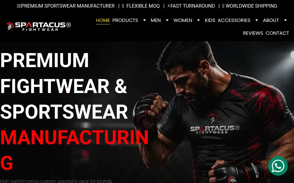 Screenshot of spartacusfightwear.com