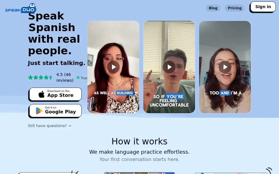 Screenshot of speakduo.com