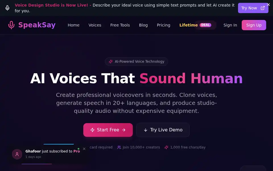 Screenshot of speaksay.com