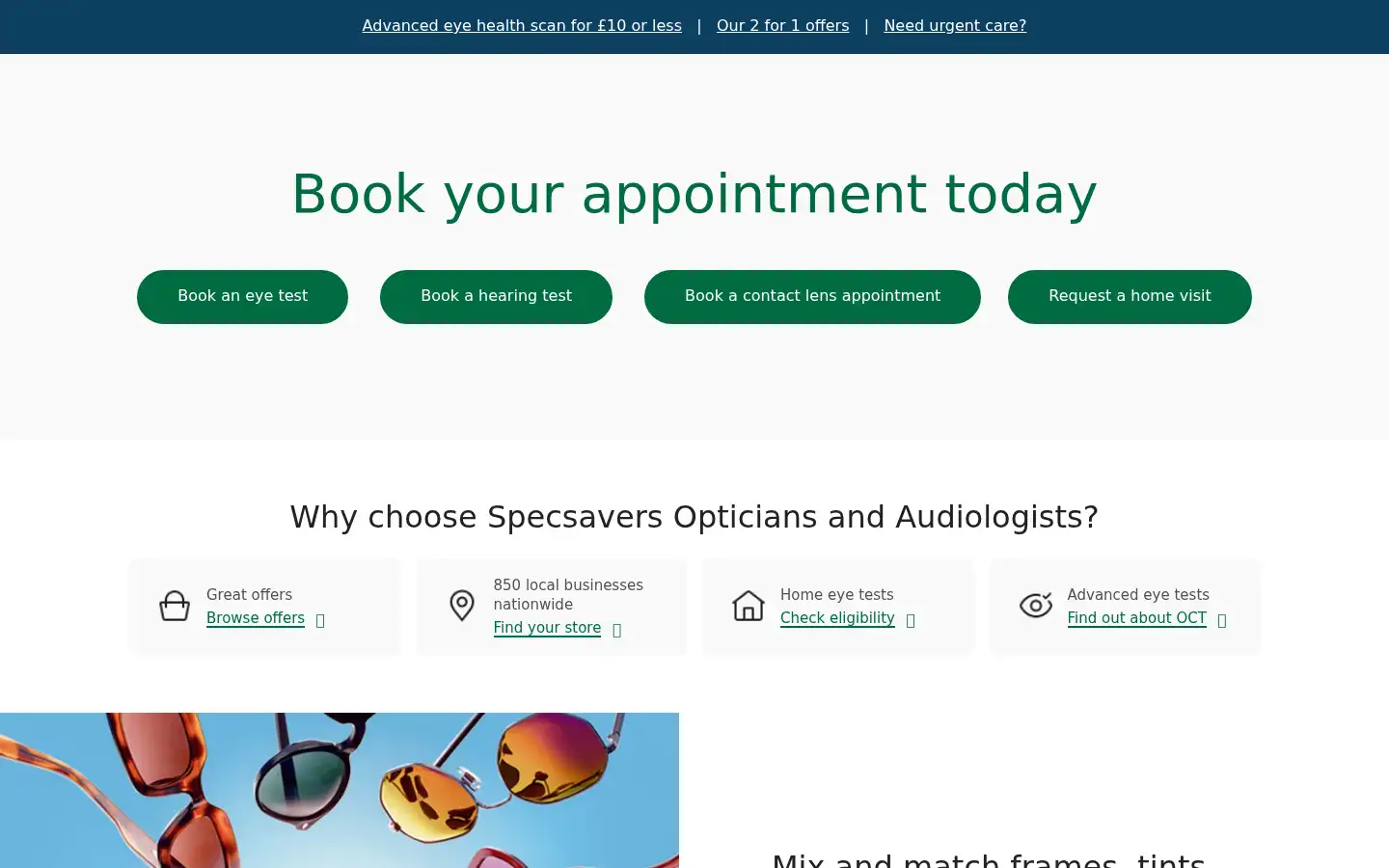 Screenshot of specsavers.co.uk