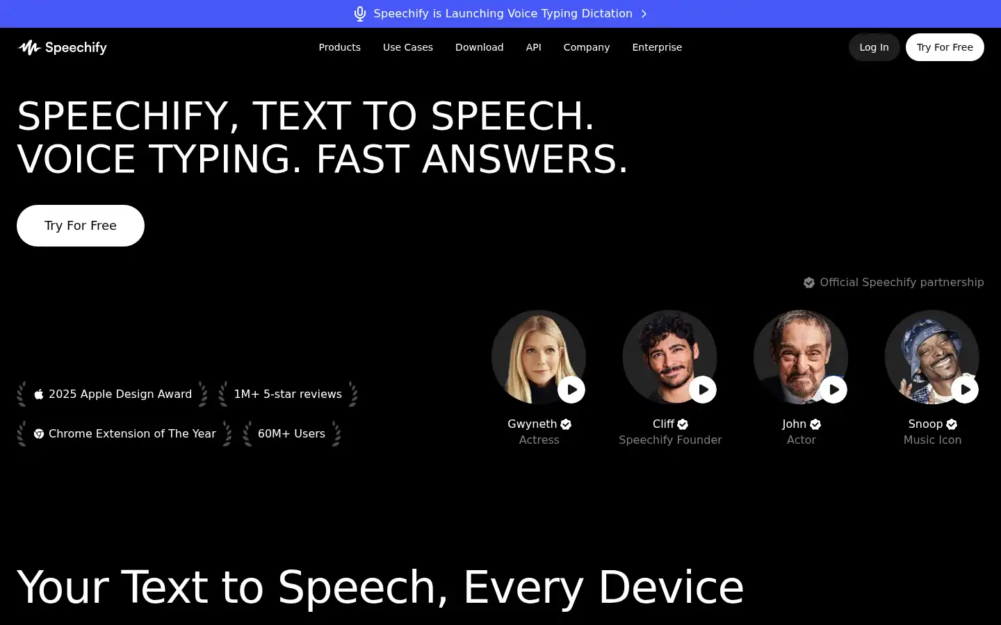 Screenshot of speechify.com