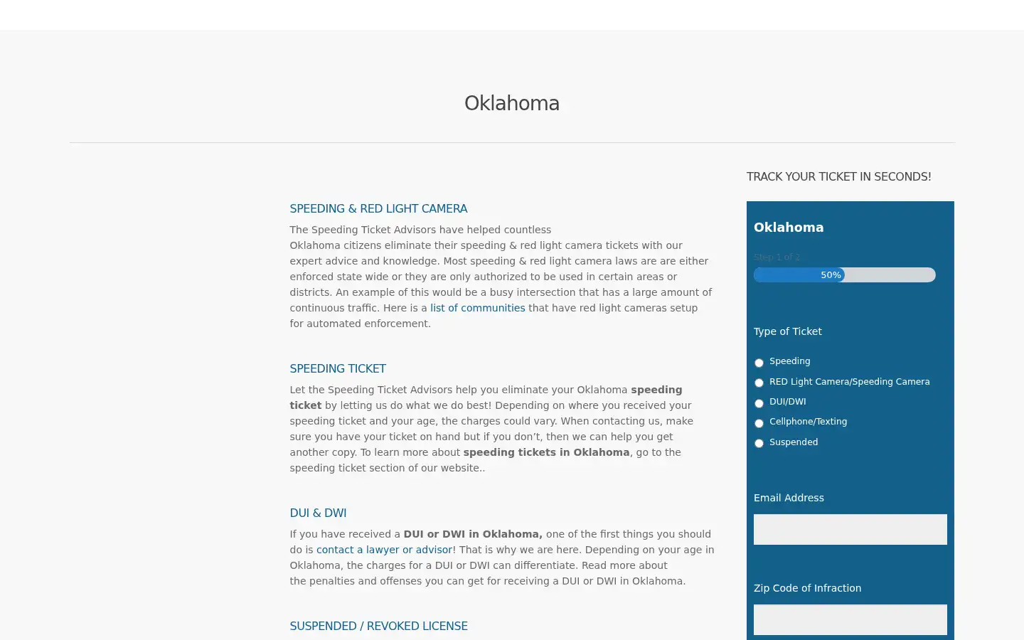 Screenshot of speedingticketadvisor.org