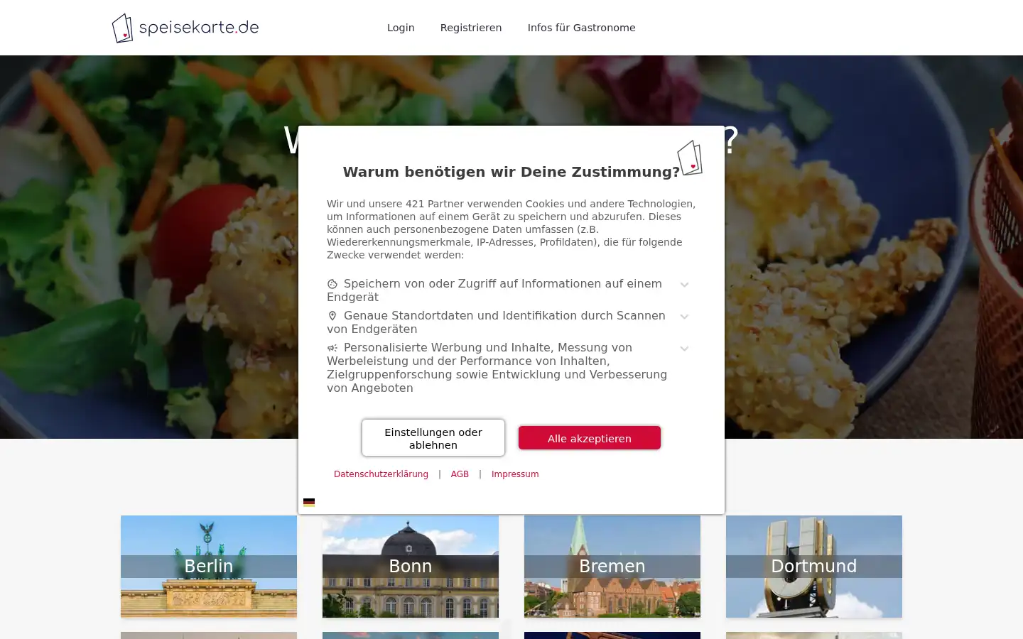 Screenshot of speisekarte.de