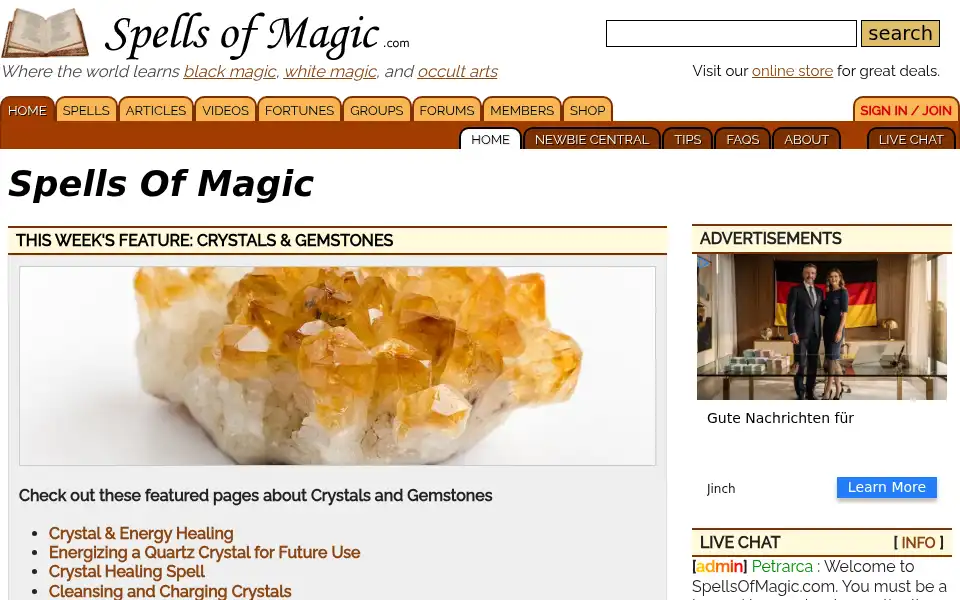 Screenshot of spellsofmagic.com