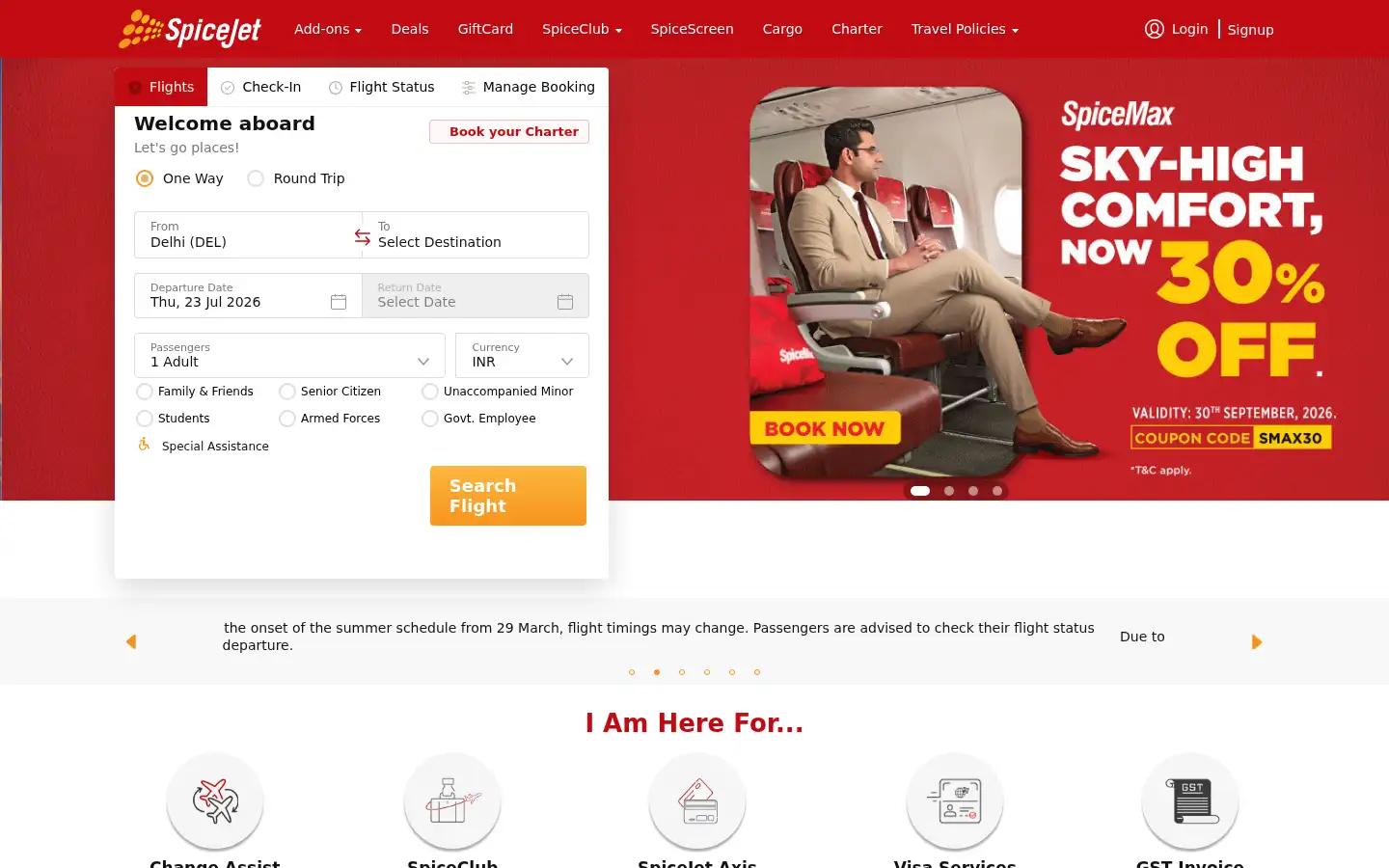 Screenshot of spicejet.com