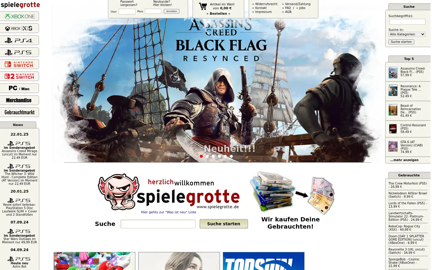 Screenshot of spielegrotte.de
