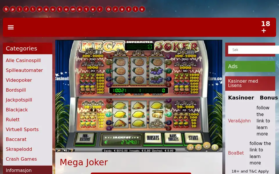 Screenshot of spilleautomater-gratis.com