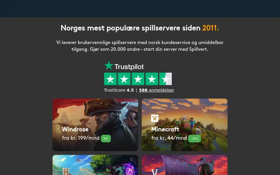 Screenshot of spillvert.no