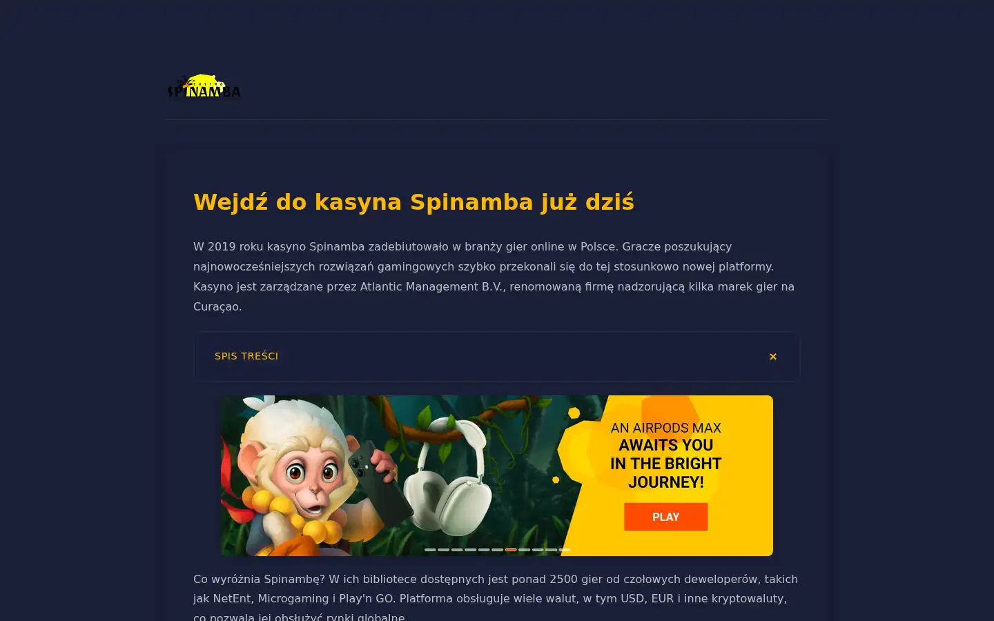 Screenshot of spinamba-casino-polska.com