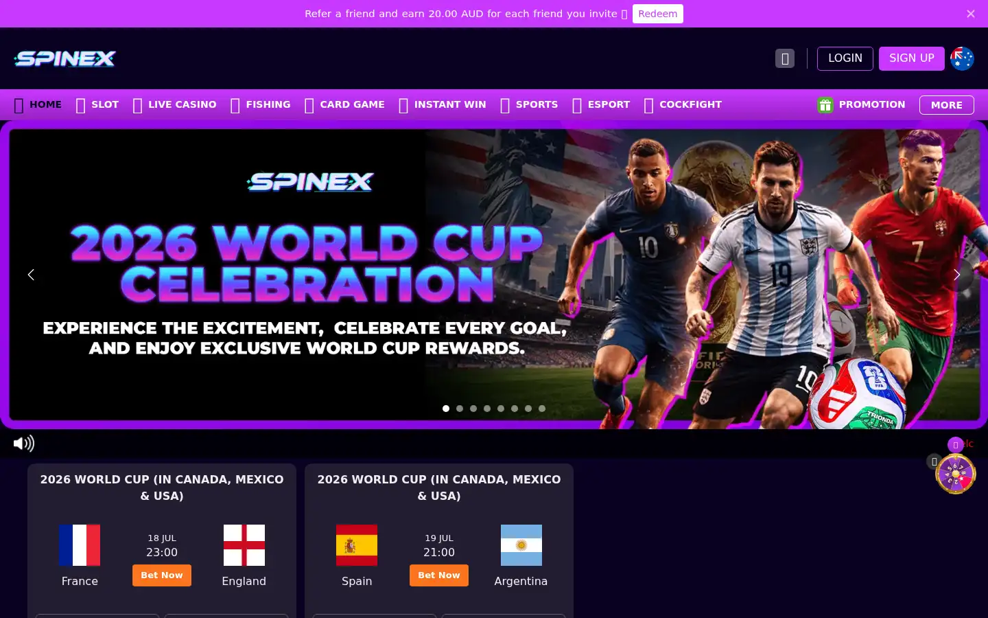 Screenshot of spinex.live