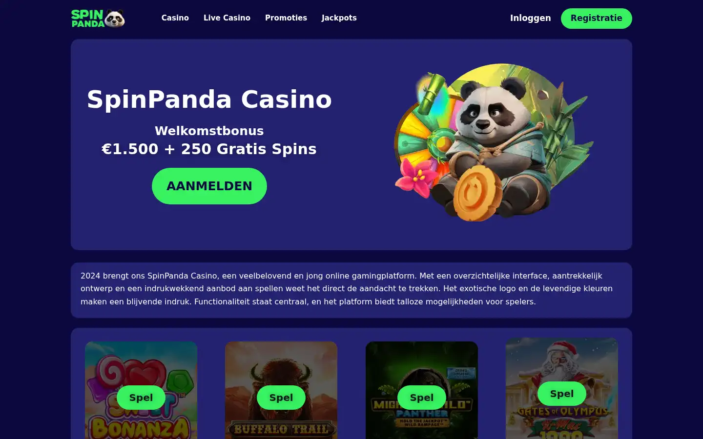 Screenshot of spinpandacasino.info