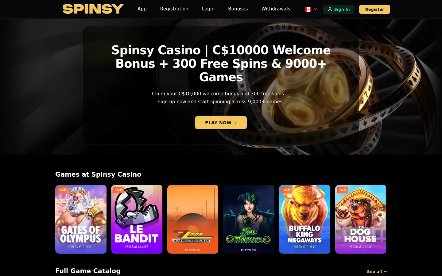 Screenshot of spinsycasino.ca