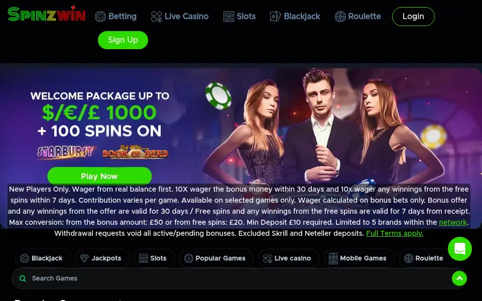 Screenshot of spinzwin.com