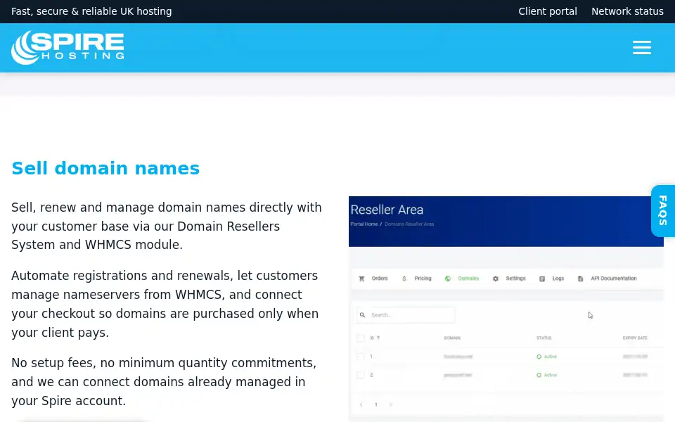 Screenshot of spirehosting.co.uk
