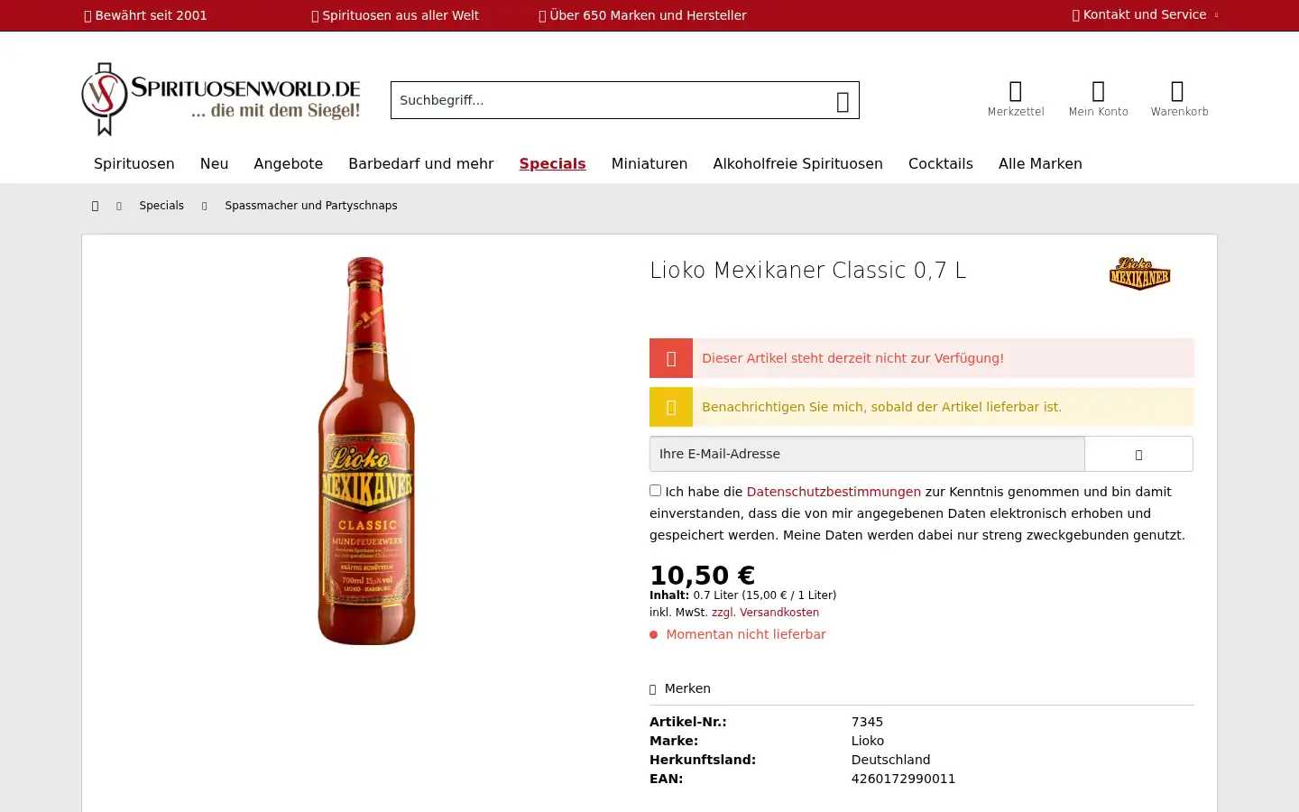 Screenshot of spirituosenworld.de
