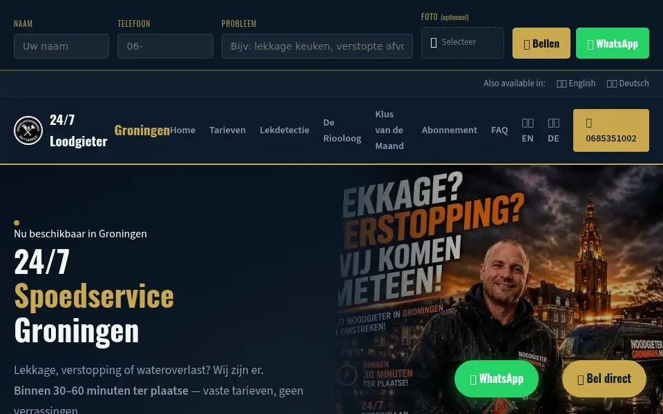 Screenshot of spoedklussengroningen.nl