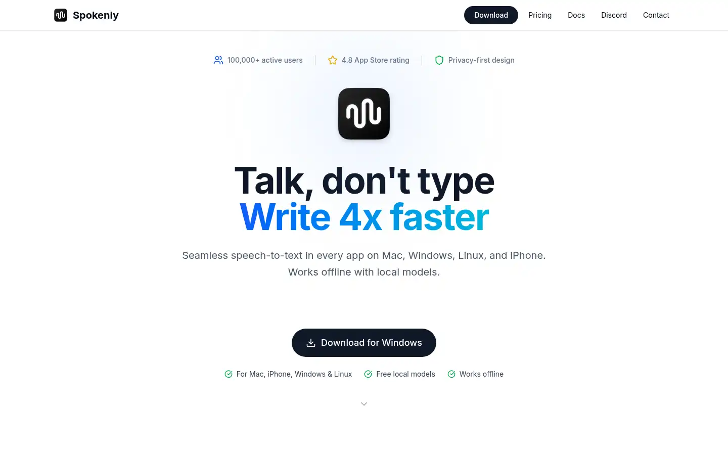 Screenshot of spokenly.app