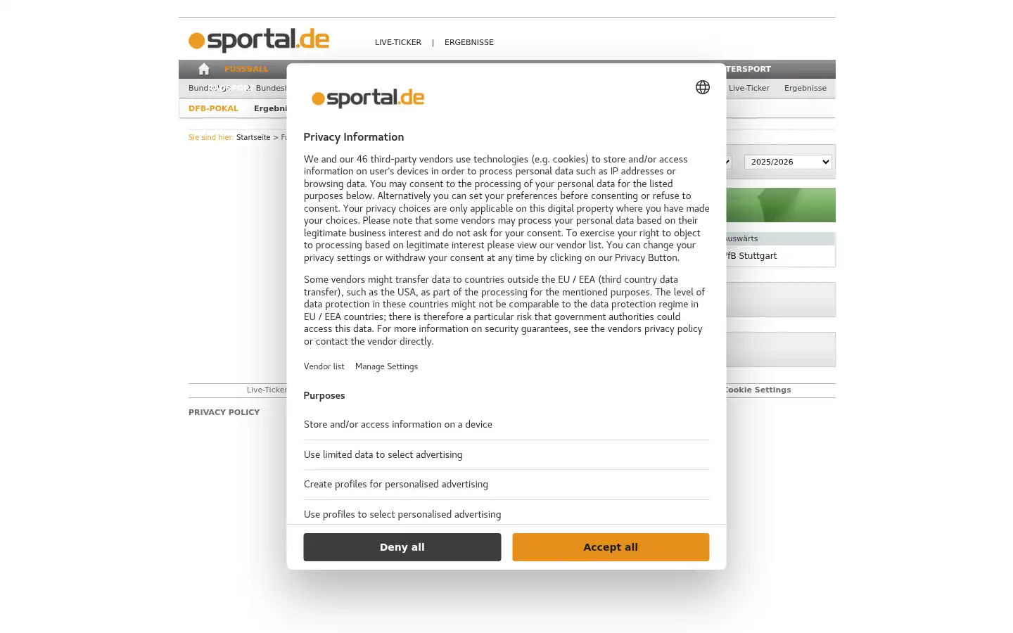 Screenshot of sportal.de
