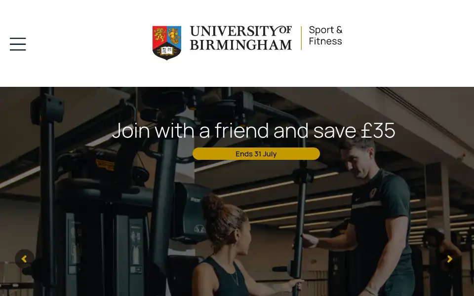 Screenshot of sportandfitness.bham.ac.uk
