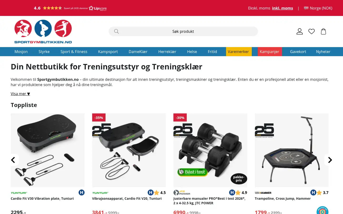 Screenshot of sportgymbutikken.no