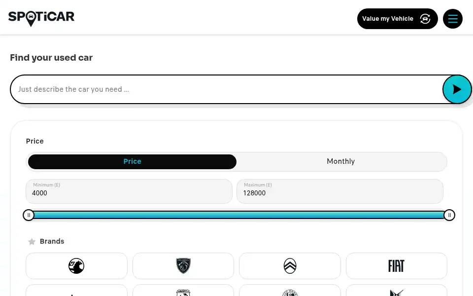 Screenshot of spoticar.co.uk