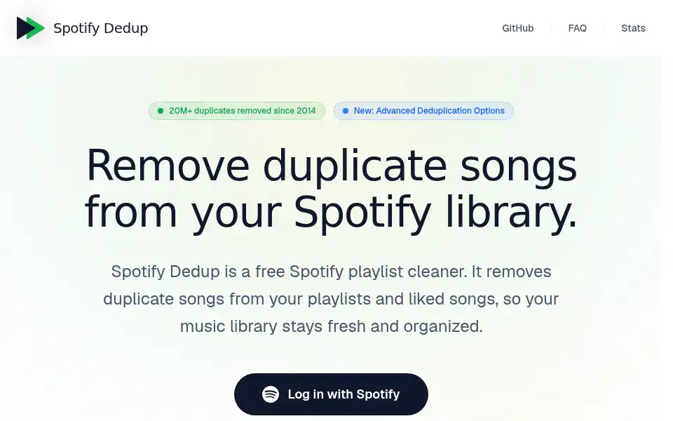 Screenshot of spotify-dedup.com