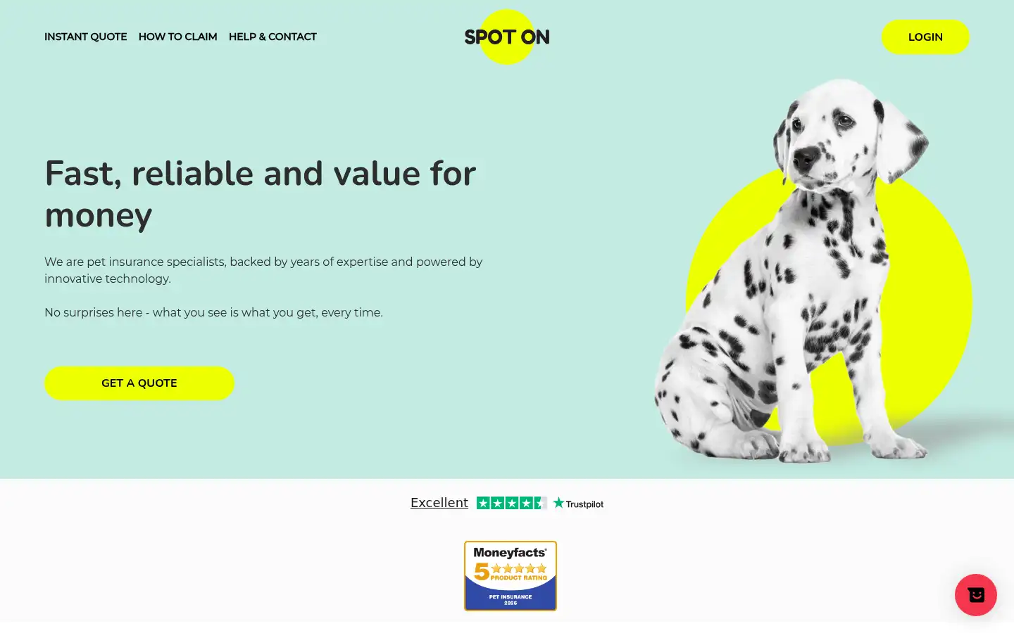 Screenshot of spotonpetinsurance.co.uk