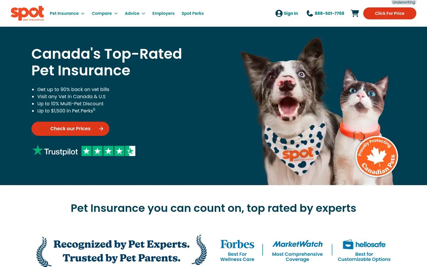 Screenshot of spotpetinsurance.ca