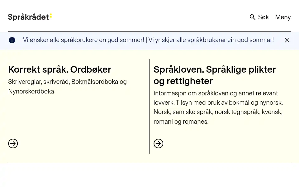 Screenshot of sprakradet.no