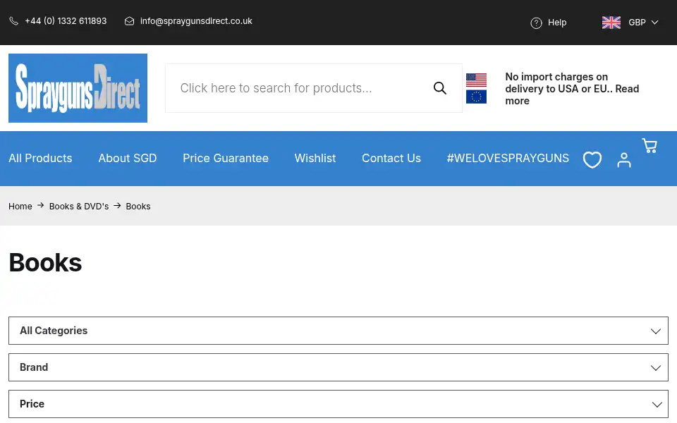 Screenshot of spraygunsdirect.co.uk