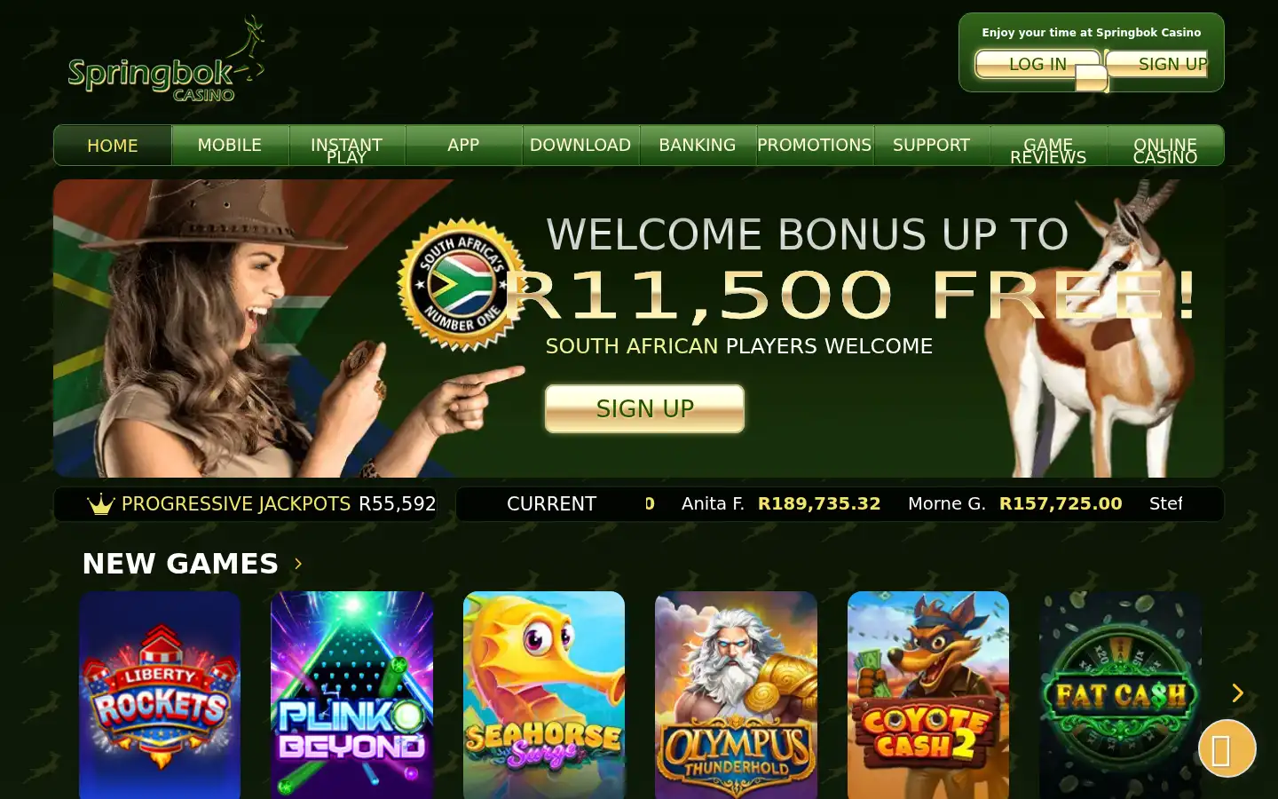 Screenshot of springbokcasino.co.za