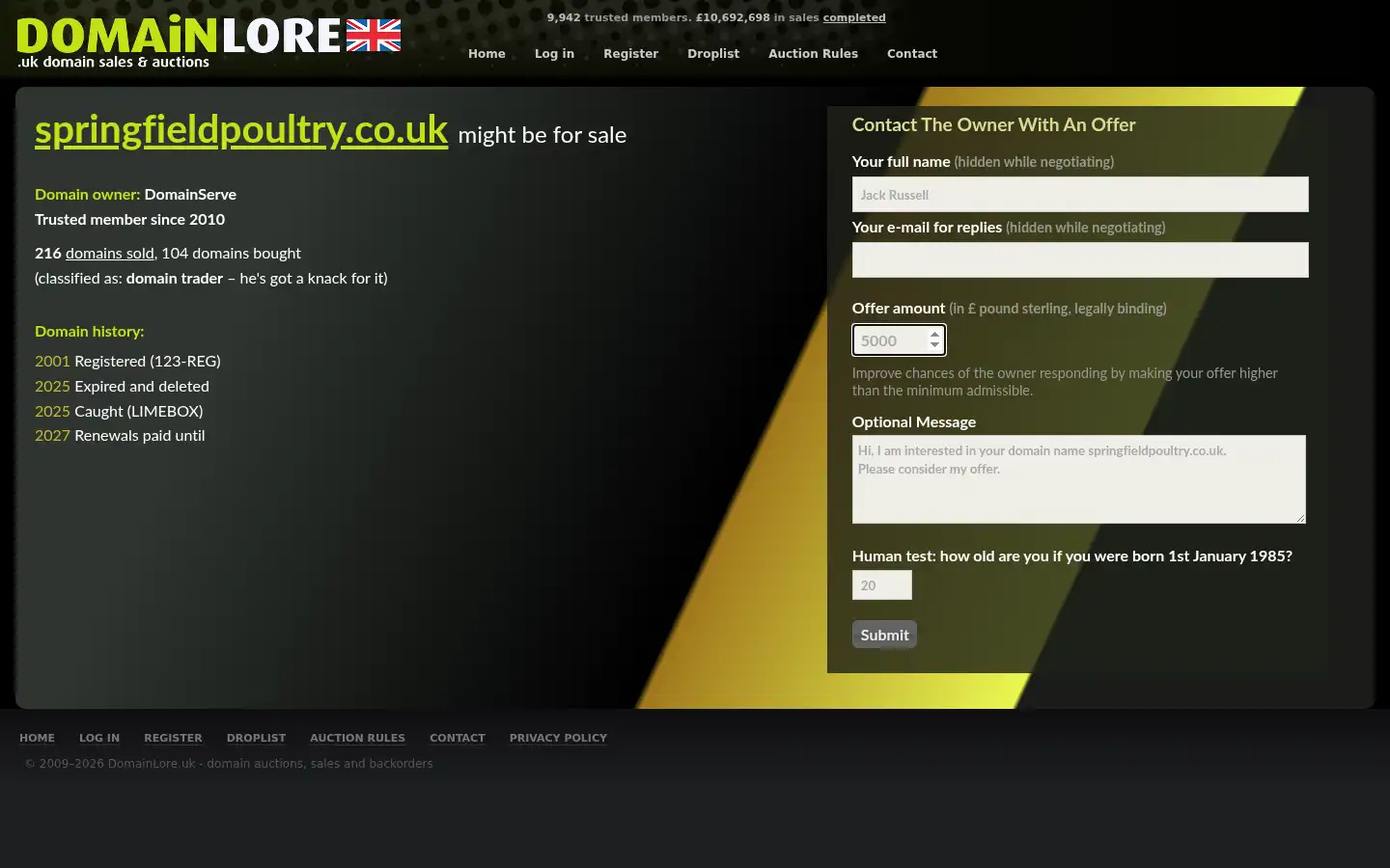 Screenshot of springfieldpoultry.co.uk