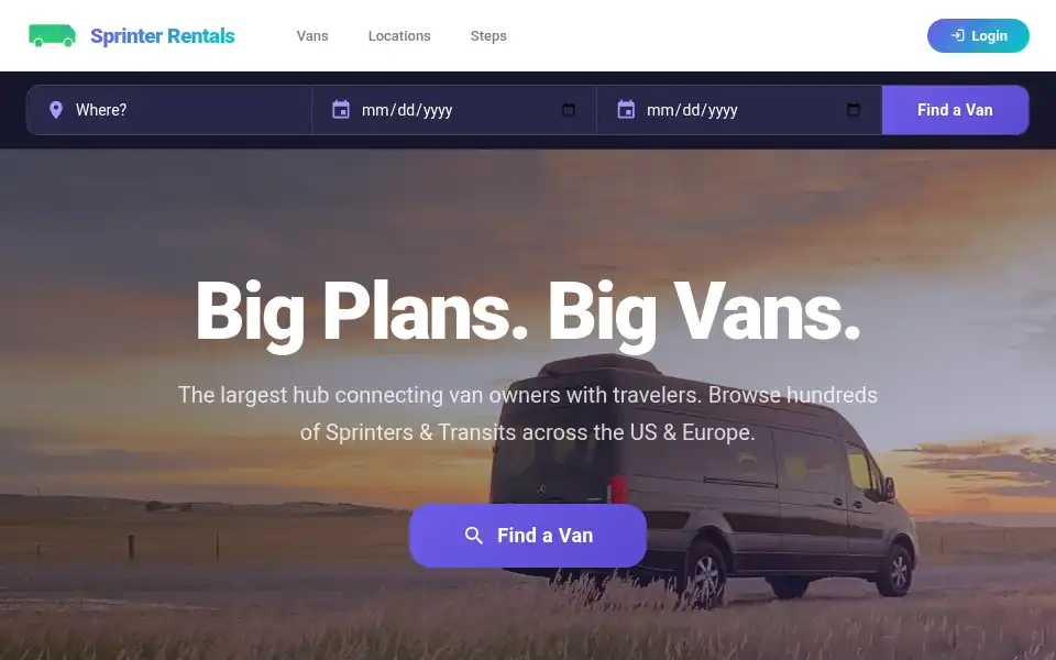 Screenshot of sprinter-rentals.com