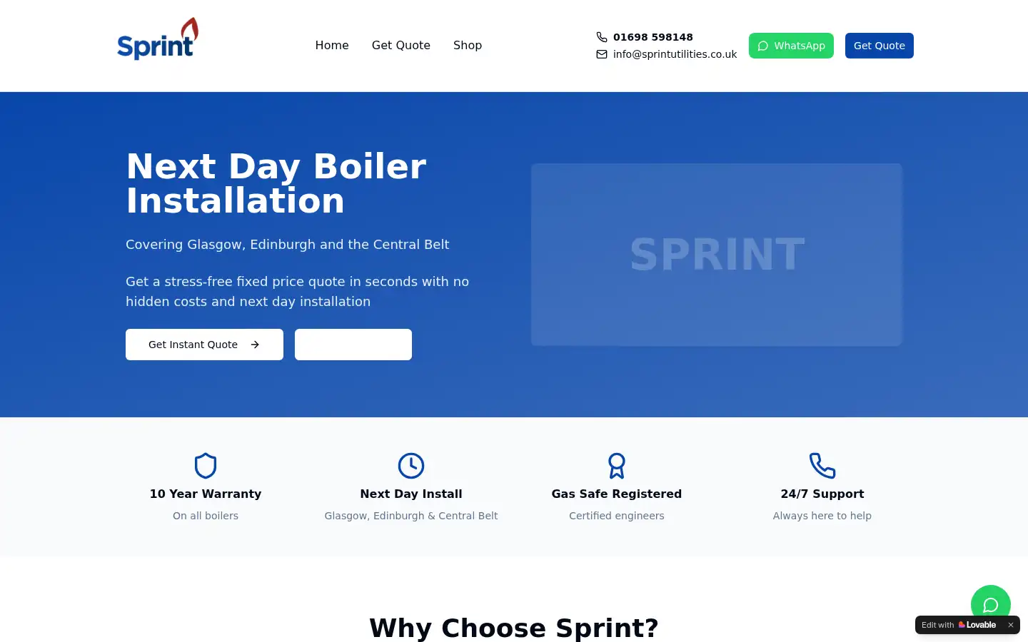 Screenshot of sprintheating.co.uk