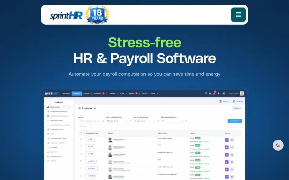 Screenshot of sprinthr.com