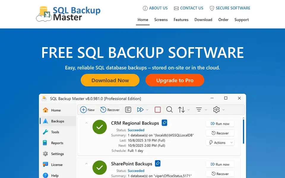 Screenshot of sqlbackupmaster.com
