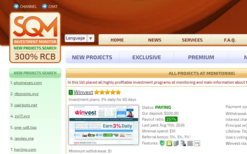 Screenshot of sqmonitor.com