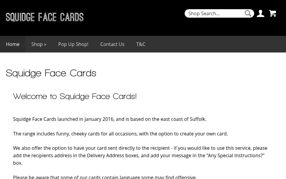 Screenshot of squidgefacecards.co.uk