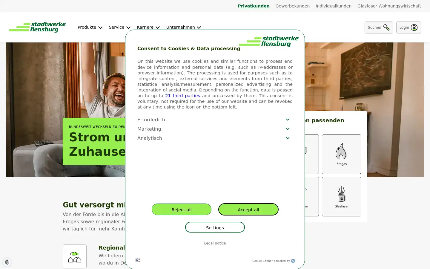 Screenshot of stadtwerke-flensburg.de