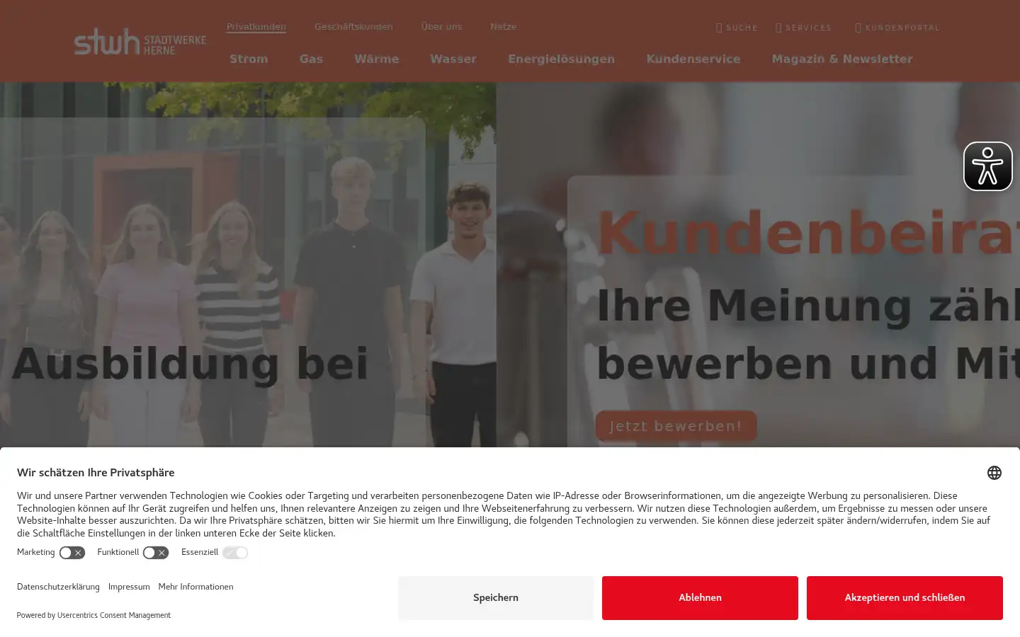 Screenshot of stadtwerke-herne.de